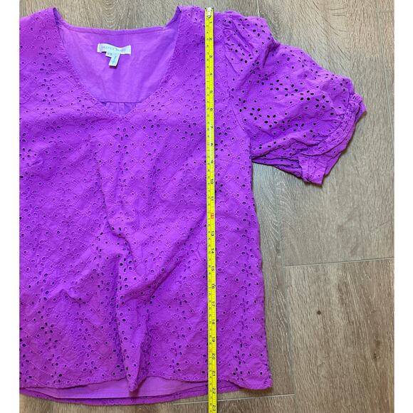 Draper James Cottagecore Eyelet Blouse XS Lavender Puff Sleeve Top Romantic - Picture 9 of 10
